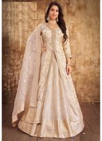 Tissue Silk  Cream Wedding Wear Designer Readymade Anarkali Suit